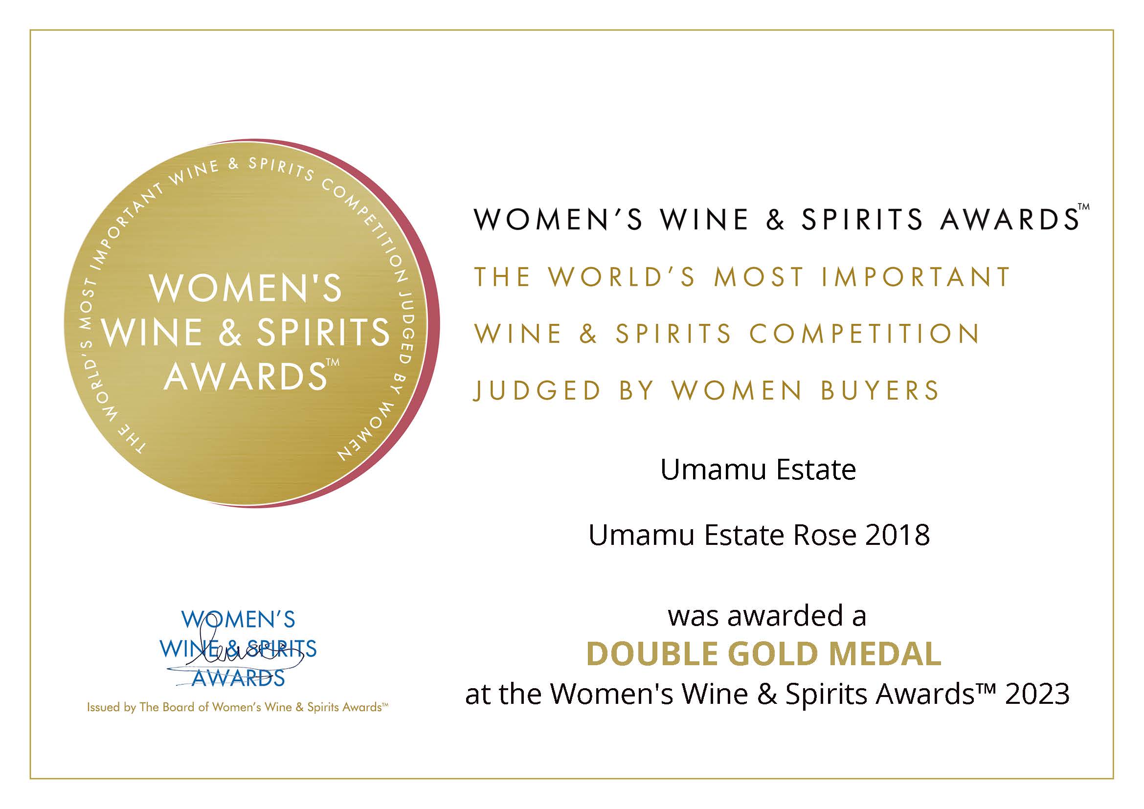 Double Gold Medal Women's Wine & Spirit Awards – UMAMU Estate