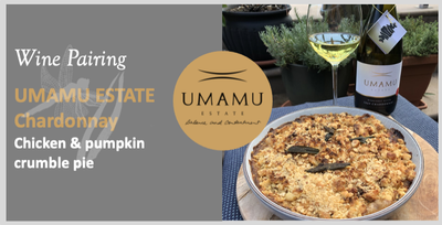 UMAMU Estate Chardonnay with Chicken & Pumpkin Pie with Hazelnut Parmesan Crumble and Sage Brown Butter
